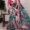 Firozi Tussar Printed Saree