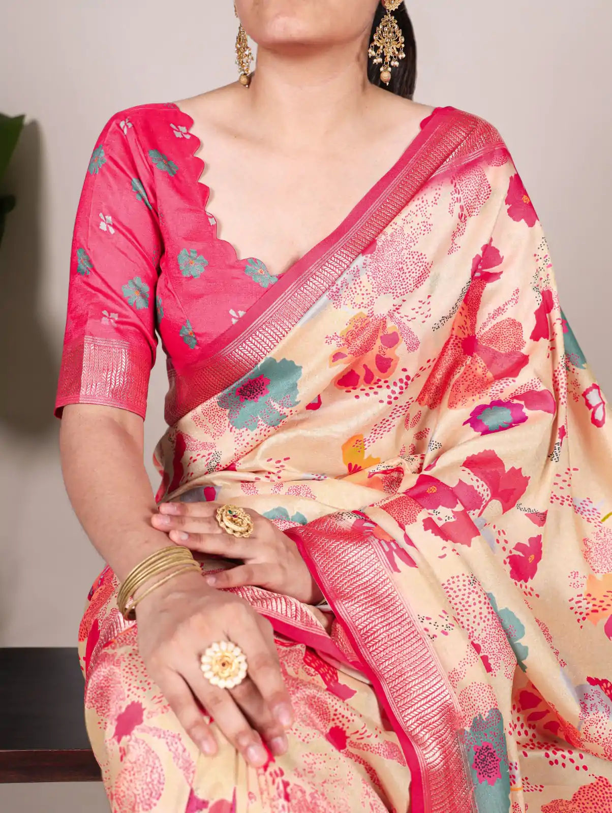 Off White Tussar Printed Saree
