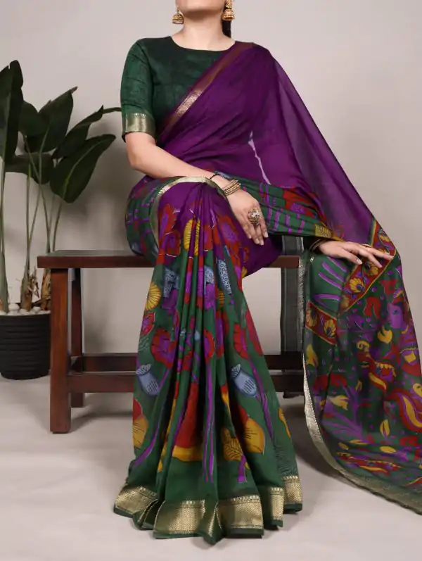 Purple Polyester Printed Saree