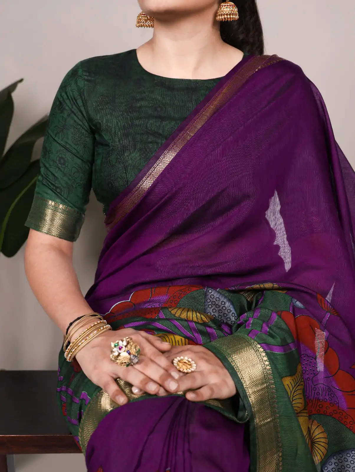 Purple Polyester Printed Saree - Image 2
