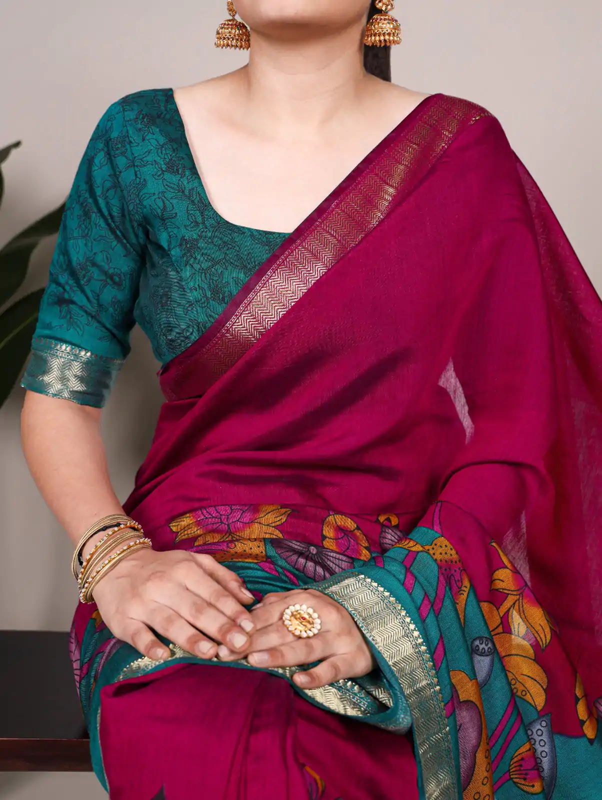 Pink Polyester Printed Saree - Image 2