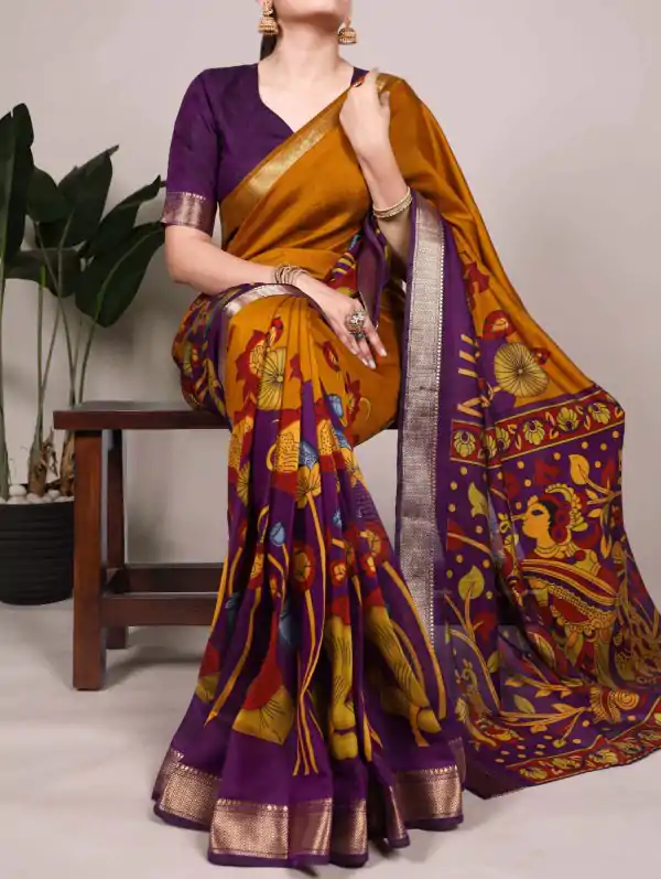 Mustard Polyester Printed Saree