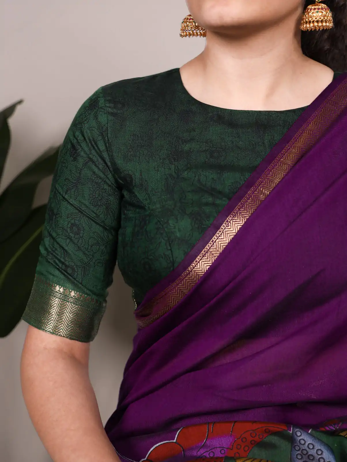 Purple Polyester Printed Saree - Image 3