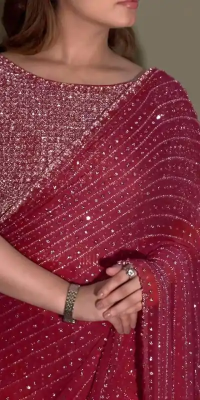 Maroon Georgette Embroidery Saree