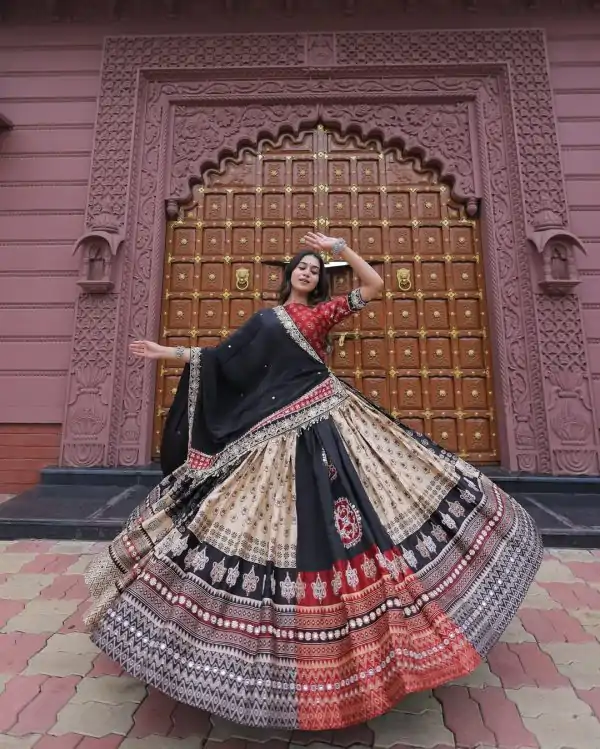 Black Rayon Printed Lehenga Choli