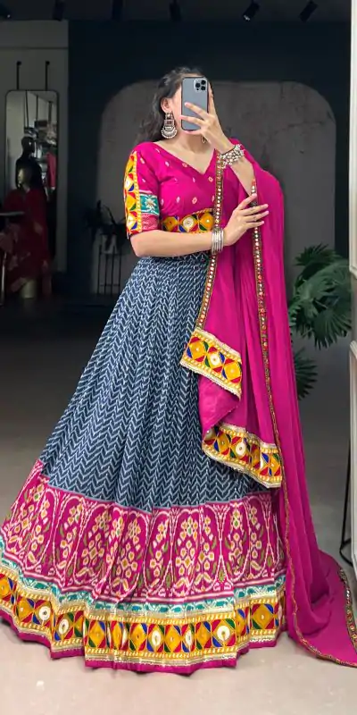 LNB 1742 Blue Color Tasar Silk Foil Print Original Mirror Gamthi  Work Lehenga Choli Wedding, Party, Festive, Events Etc. Delivery 4-6 Working Days Rs 3049 | Bollywood Lehenga, Creative Lehenga, Designer Lehenga, Embroidered Lehenga, Lehenga, Party Wear Lehenga