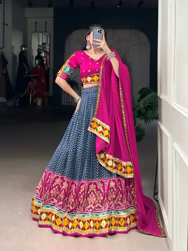 LNB 1742 Blue Color Tasar Silk Foil Print Original Mirror Gamthi  Work Lehenga Choli Wedding, Party, Festive, Events Etc. Delivery 4-6 Working Days Rs 3049 | Bollywood Lehenga, Creative Lehenga, Designer Lehenga, Embroidered Lehenga, Lehenga, Party Wear Lehenga