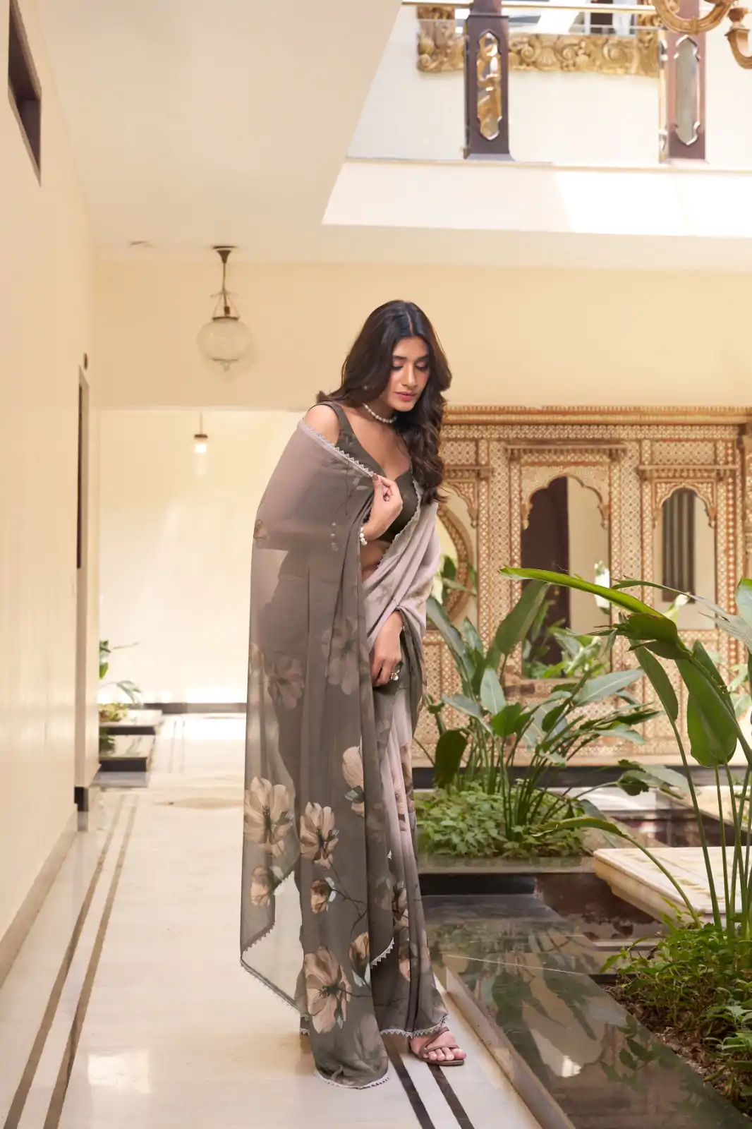 Coffee Weightless Printed Saree - Image 5