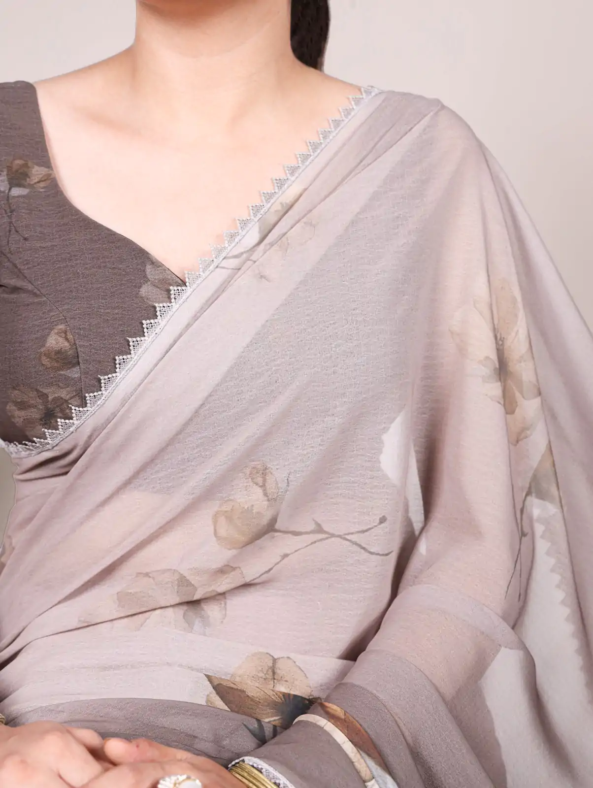Coffee Weightless Printed Saree - Image 2