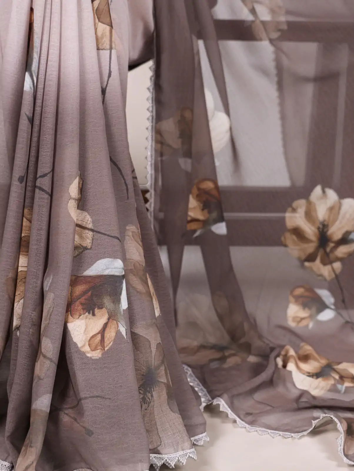 Coffee Weightless Printed Saree - Image 3