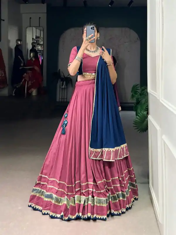Dark Pink Rayon Lace Lehenga Choli