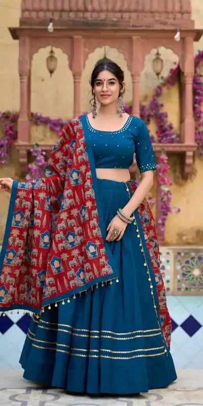 LNB 1697 Firozi Color Pure Cotton Plain With Gota Patti Touch Up Lehenga Choli Wedding, Party, Festive, Events Etc. Delivery 4-6 Working Days Rs 3499 | Bollywood Lehenga, Creative Lehenga, Designer Lehenga, Embroidered Lehenga, Lehenga, Party Wear Lehenga