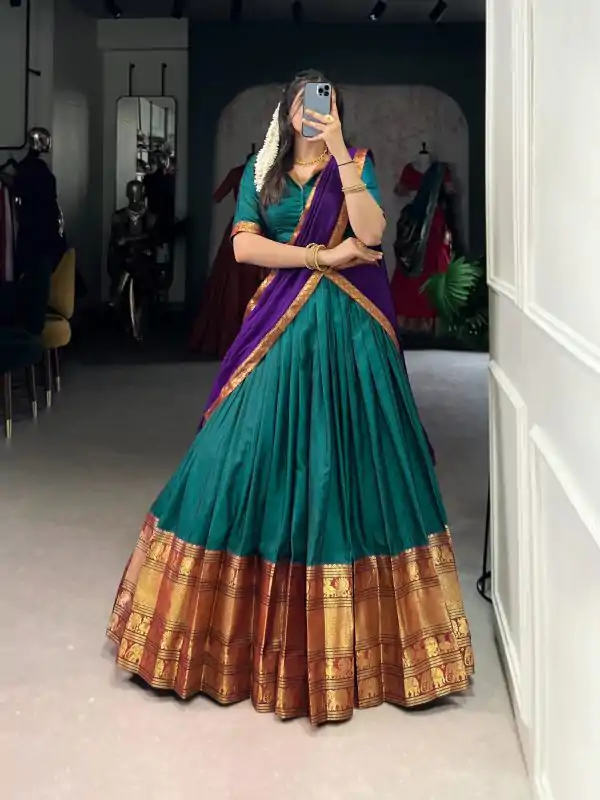 Firozi Narayan Pet Zari Weaving Lehenga Choli