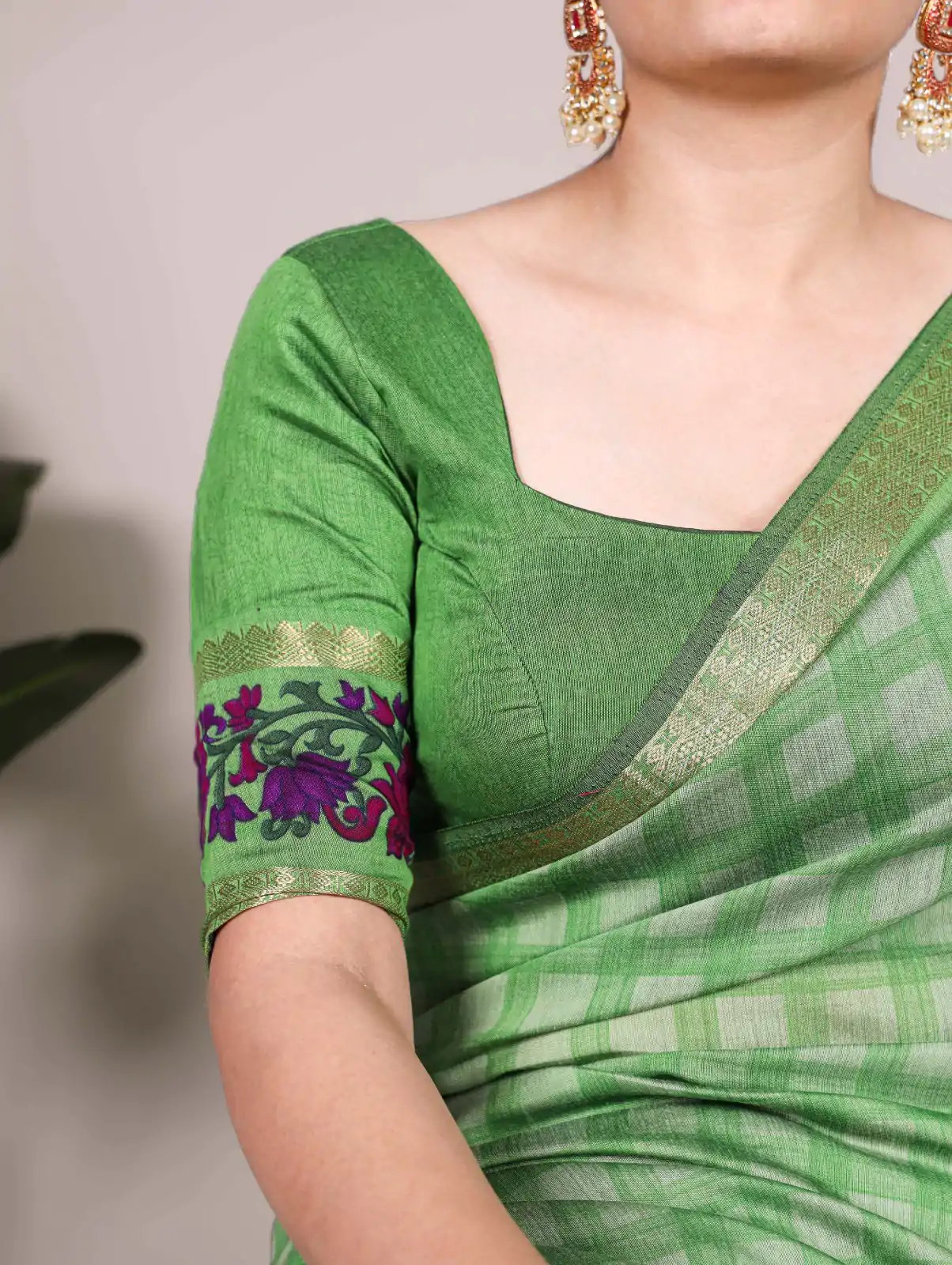 Green Chanderi Printed Saree - Image 2