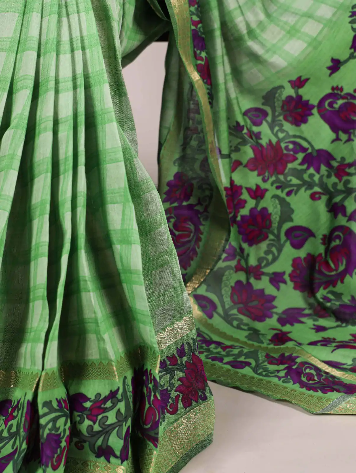 Green Chanderi Printed Saree - Image 3
