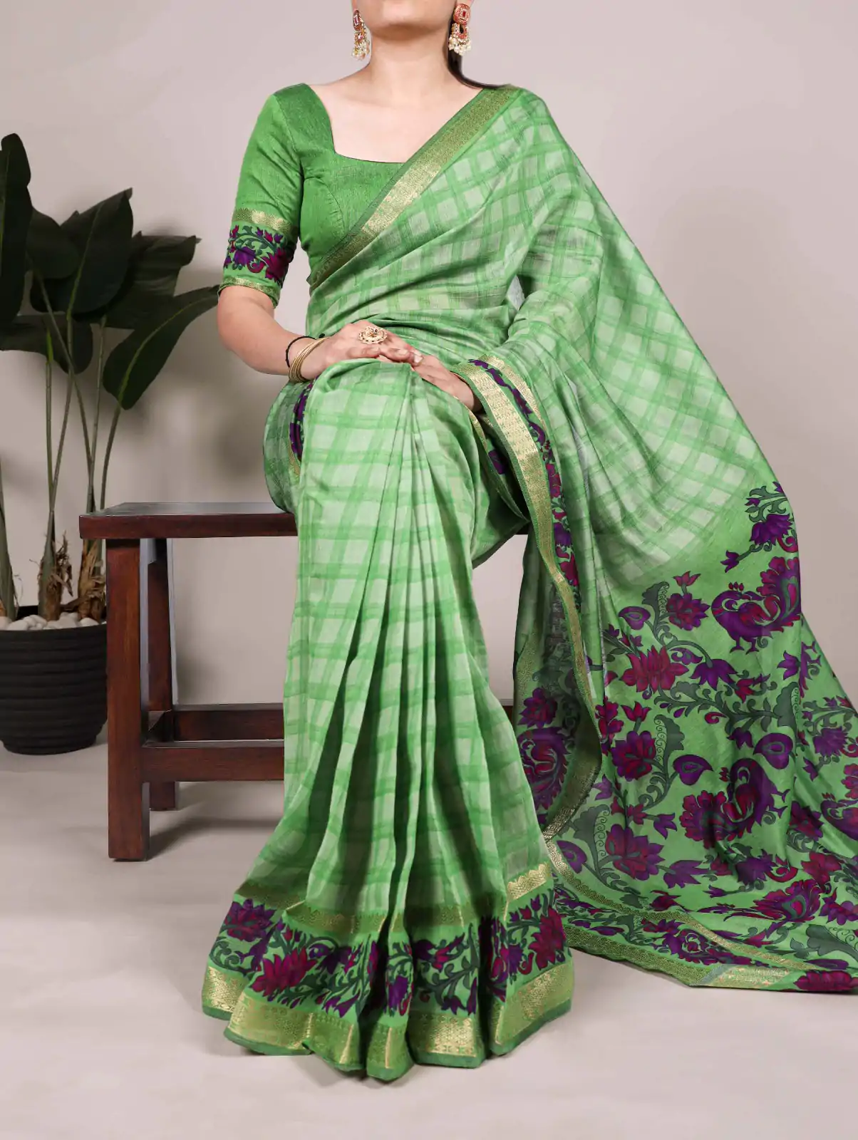 Green Chanderi Printed Saree