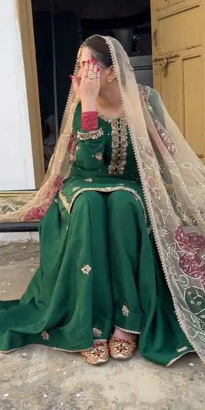 Green Chinon Embroidery Salwar Suit