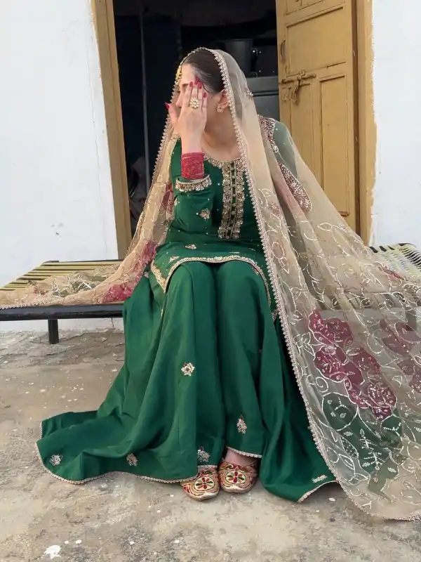 Green Chinon Embroidery Salwar Suit
