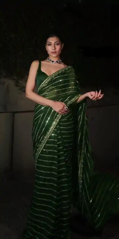 Green Georgette Embroidery Work Saree