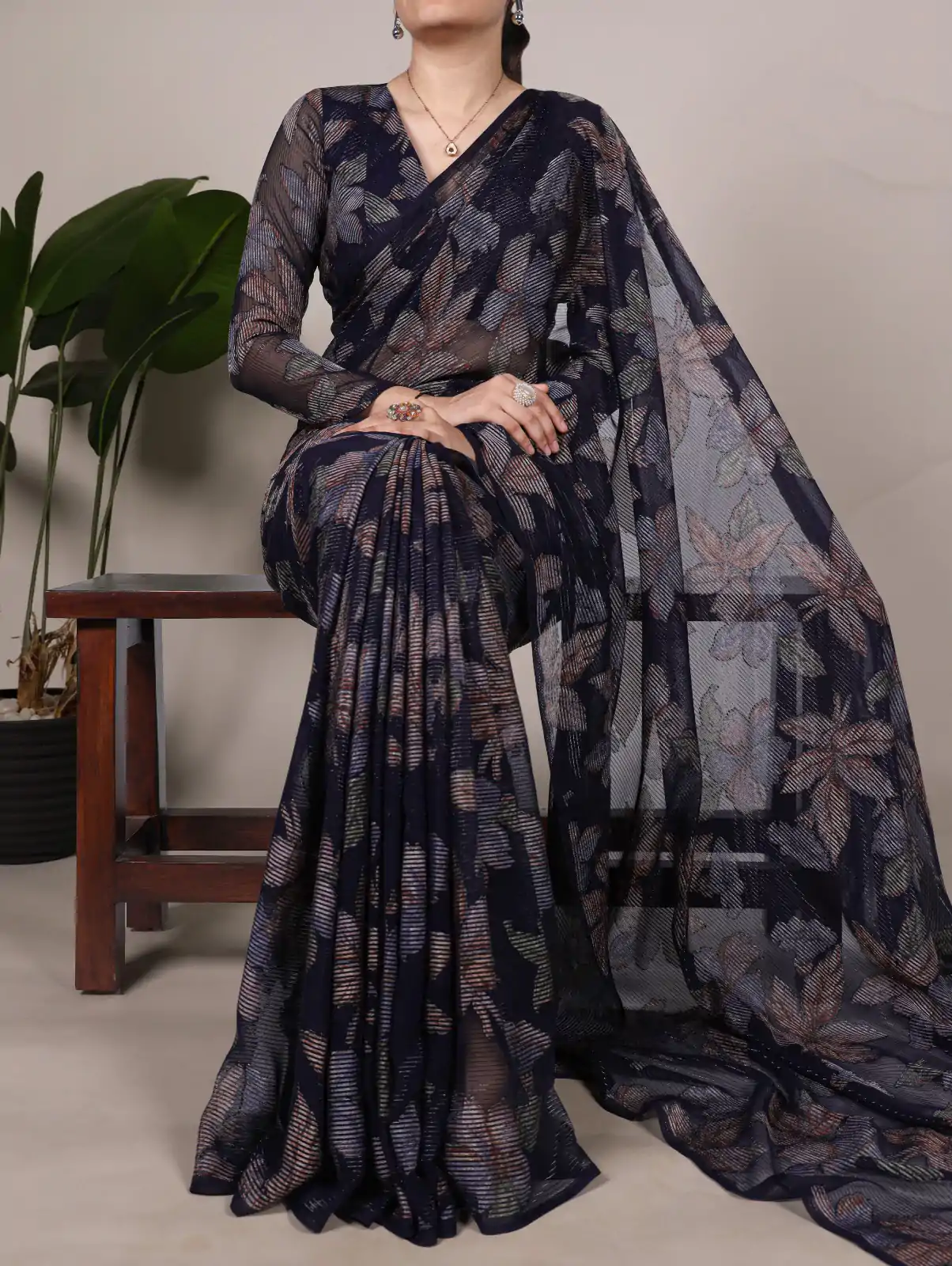 Green Lurex Floral Viscose Saree
