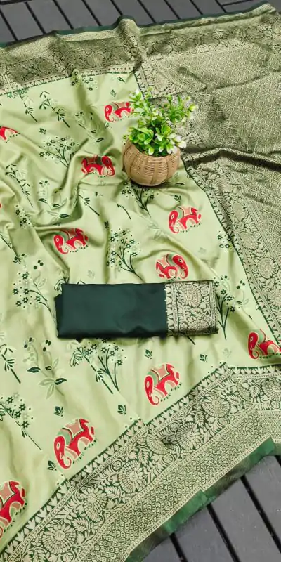 KP 6004 Green Soft Lichi Silk Jacquard Work With Designer Work Saree. Grab it for ₹1499. Delivery 4-6 Working Days. Shop now. | Bollywood Sarees, Creative Sarees, Designer Sarees, Embroidered Sarees, Ethnic Saree, Modern Digital sarees, Party Wear Sarees, Sarees