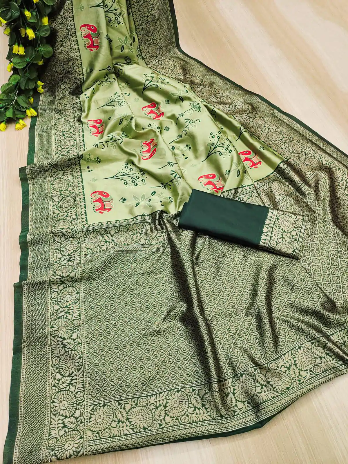 KP 6004 Green Soft Lichi Silk Jacquard Work With Designer Work Saree. Grab it for ₹1499. Delivery 4-6 Working Days. Shop now. | Bollywood Sarees, Creative Sarees, Designer Sarees, Embroidered Sarees, Ethnic Saree, Modern Digital sarees, Party Wear Sarees, Sarees