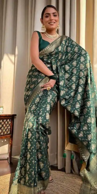 KP 5079 Green Color Soft Lichi Silk Jacquard On All Over Saree Casual, Party Wear, Wedding, Events Etc. Expected Delivery 4-6 Working Days @1449/- | Bollywood Sarees, Creative Sarees, Designer Sarees, Embroidered Sarees, Ethnic Saree, Modern Digital sarees, Party Wear Sarees, Sarees