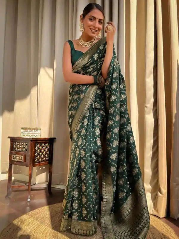 KP 5079 Green Color Soft Lichi Silk Jacquard On All Over Saree Casual, Party Wear, Wedding, Events Etc. Expected Delivery 4-6 Working Days @1449/- | Bollywood Sarees, Creative Sarees, Designer Sarees, Embroidered Sarees, Ethnic Saree, Modern Digital sarees, Party Wear Sarees, Sarees