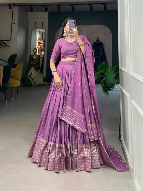 Lavender Chanderi Weaving Lehenga Choli