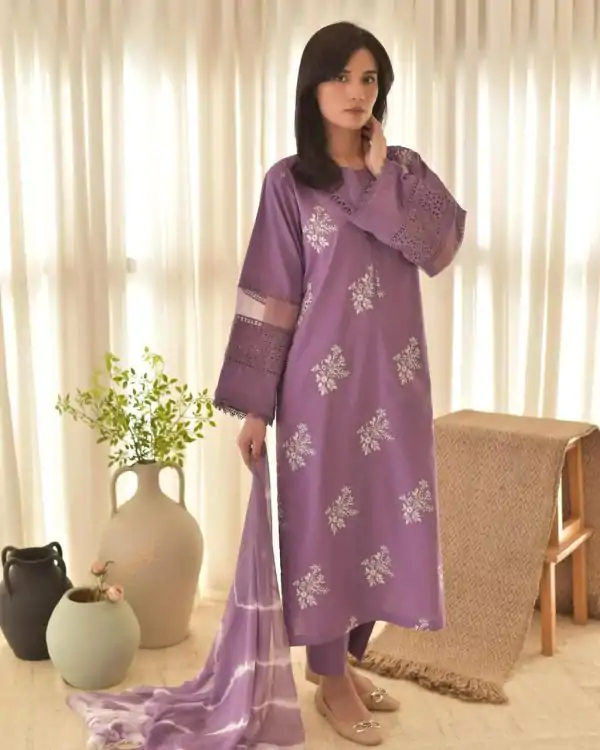 Lavender Roman Embroidery Salwar Suit