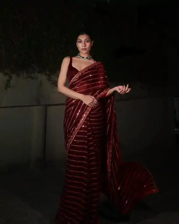 Maroon Georgette Embroidery Work Saree
