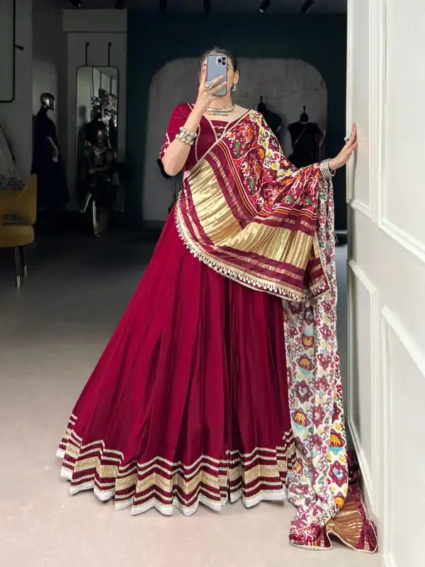 Maroon Georgette Lace Lehenga Choli