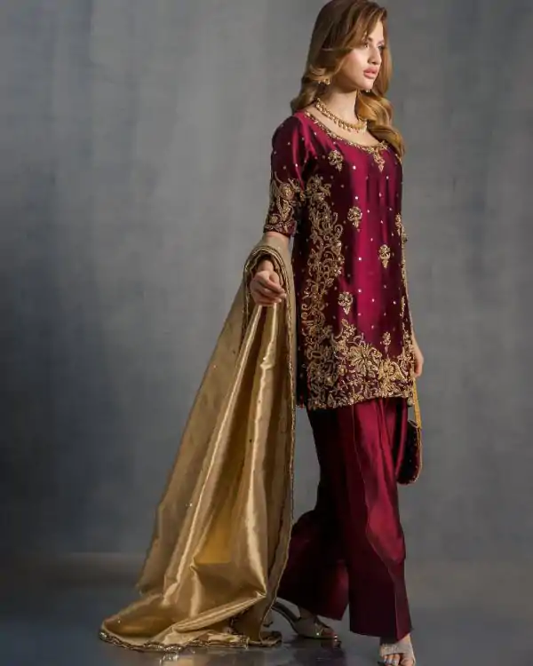 Maroon Moss Satin Sequence Salwar Suit