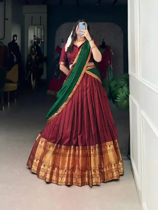 Maroon Narayan Pet Zari Weaving Lehenga Choli