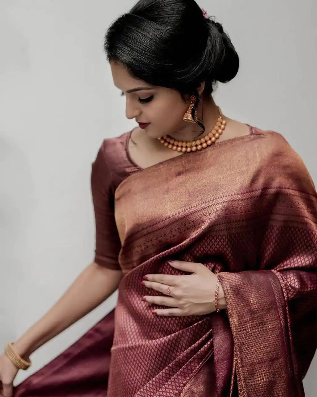 KP 3075 Maroon Soft Lichi Silk Whit Designer Jacquard Work in Saree it Grab for ₹1399. Delivery 4-6 Working Days. Shop now. | Bollywood Sarees, Creative Sarees, Designer Sarees, Embroidered Sarees, Ethnic Saree, Modern Digital sarees, Party Wear Sarees, Sarees