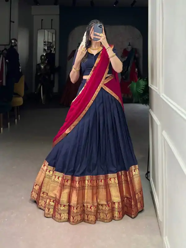 Navy Blue Narayan Pet Zari Weaving Lehenga Choli