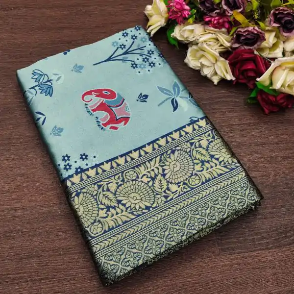 Navy Blue Soft Lichi Silk Jacquard Saree
