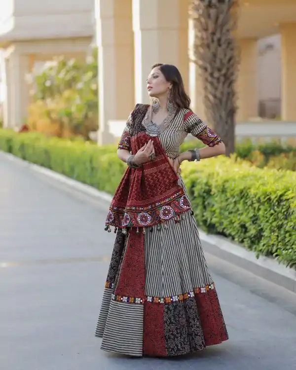 Off White Printed Rayon Lehenga Choli