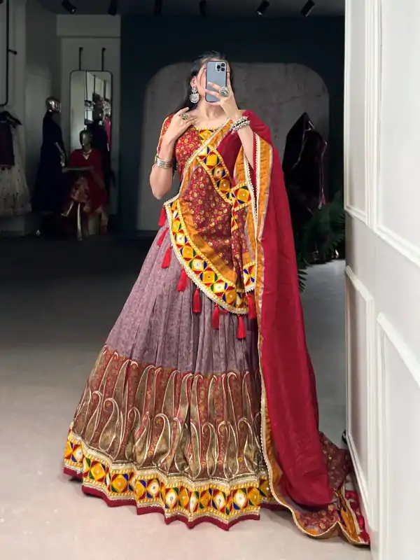 Onion Tasar Kashmiri Lehenga Choli