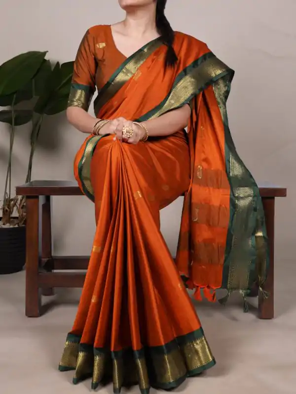 Orange Cotton Paithani Saree