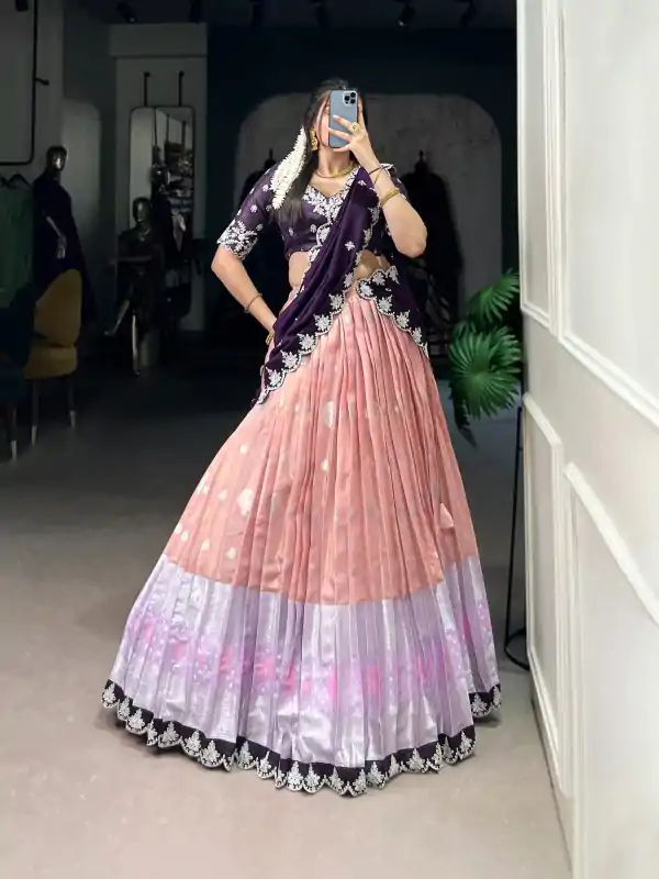 Peach Zari Kota Thread Lehenga Choli