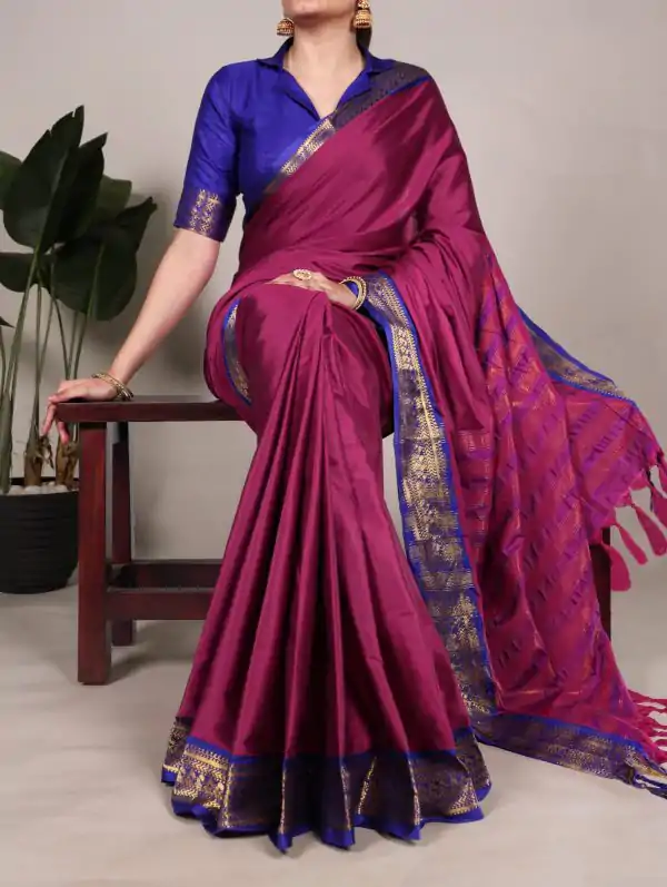 Pink Aura Silk Zari Weaving Saree