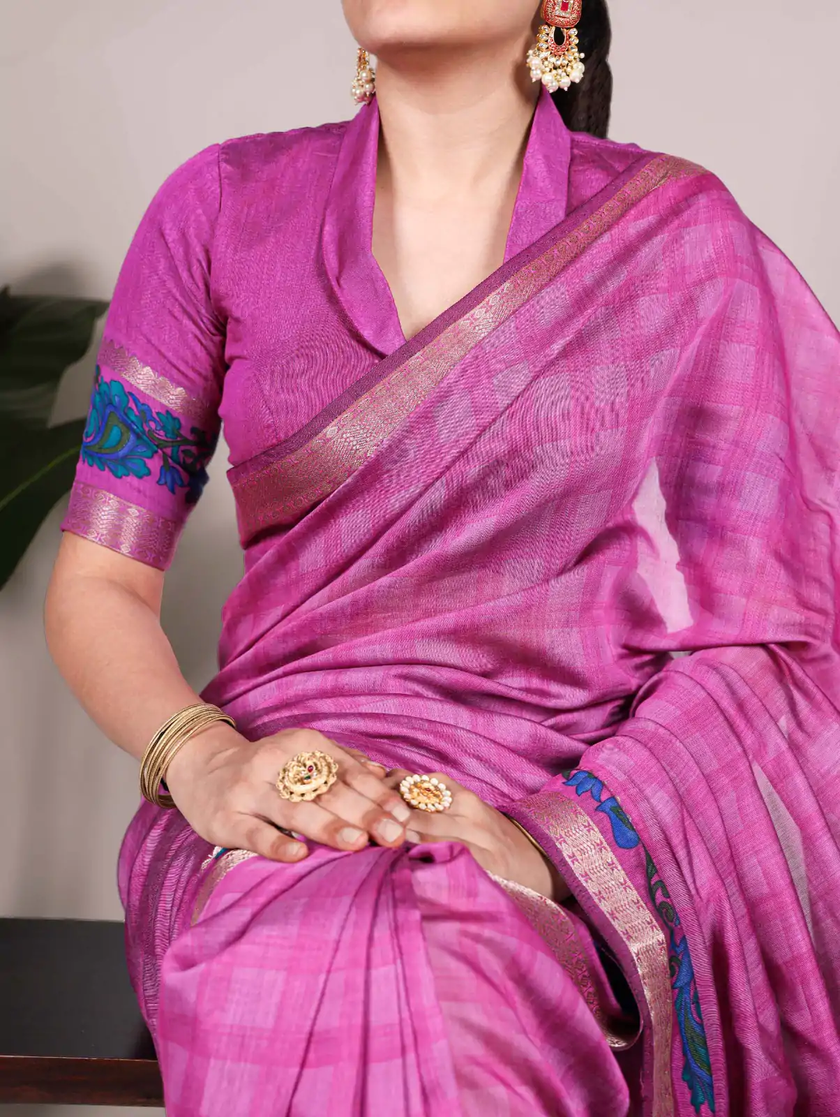 Pink Chanderi Printed Saree - Image 2
