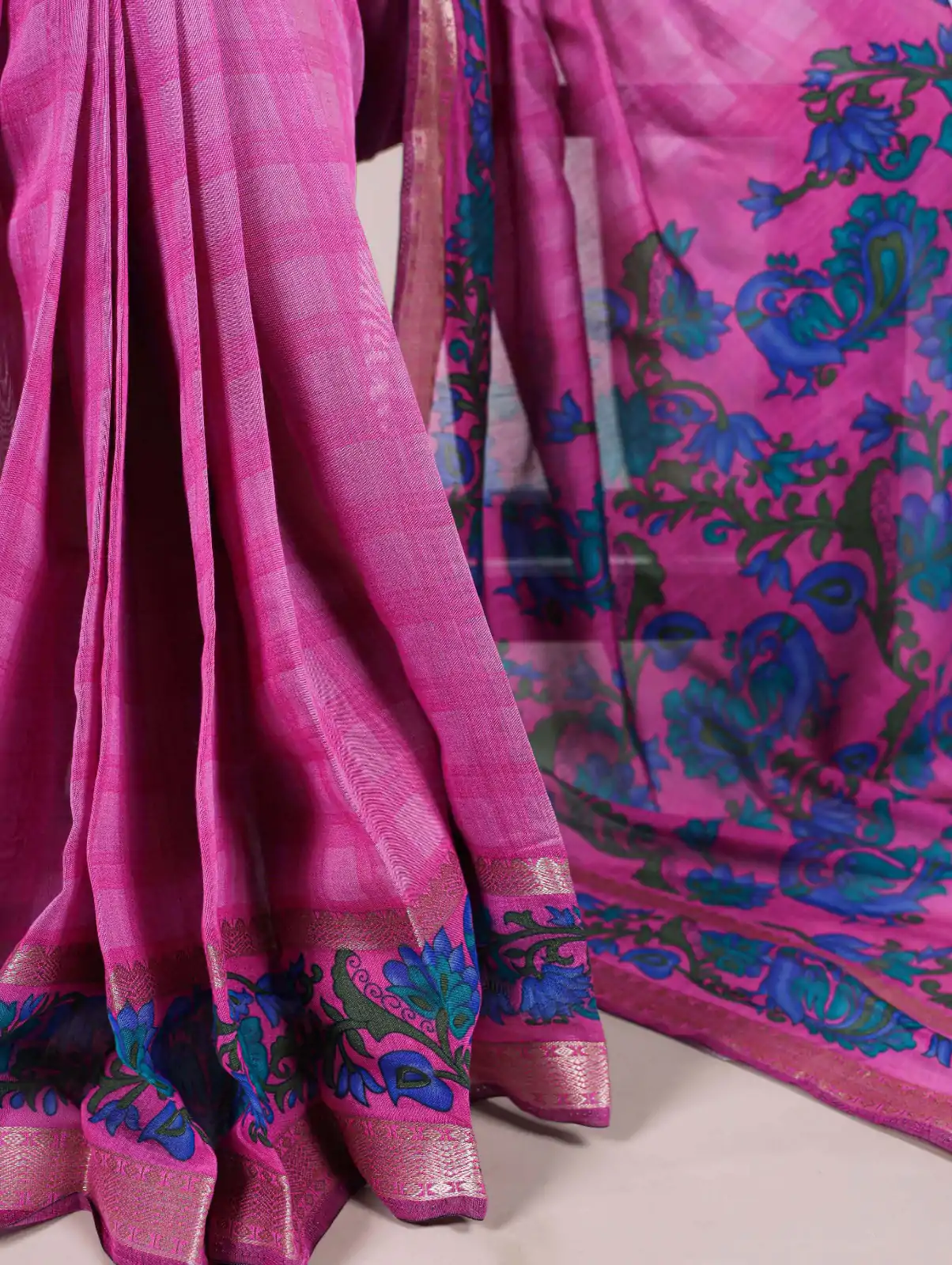 Pink Chanderi Printed Saree - Image 3