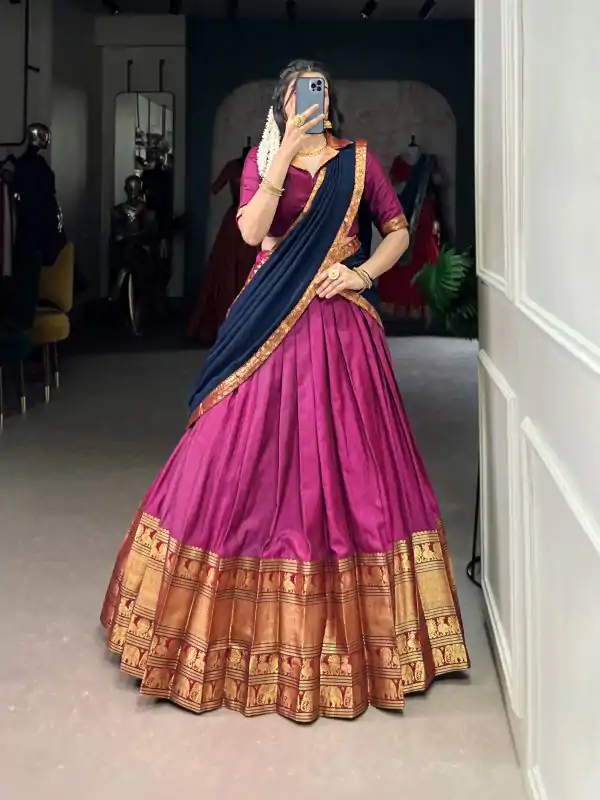 Pink Narayan Pet Zari Weaving Lehenga Choli
