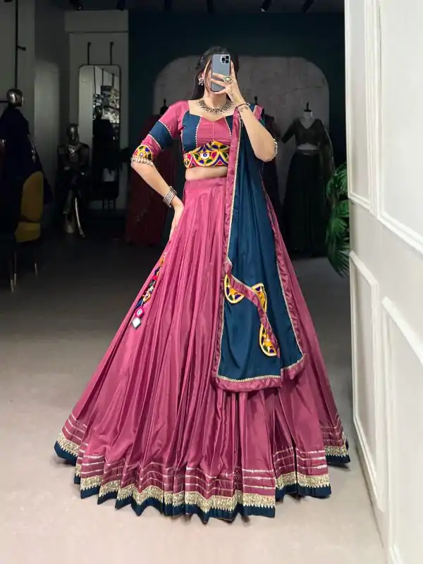 Pink Silk Crepe Embroidery Lehenga Choli
