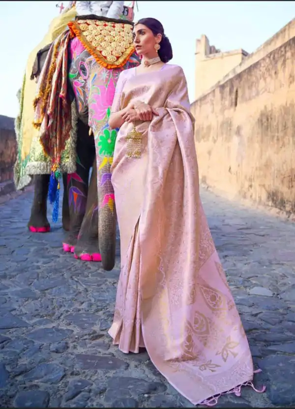 Pink Soft Lichi Silk Saree