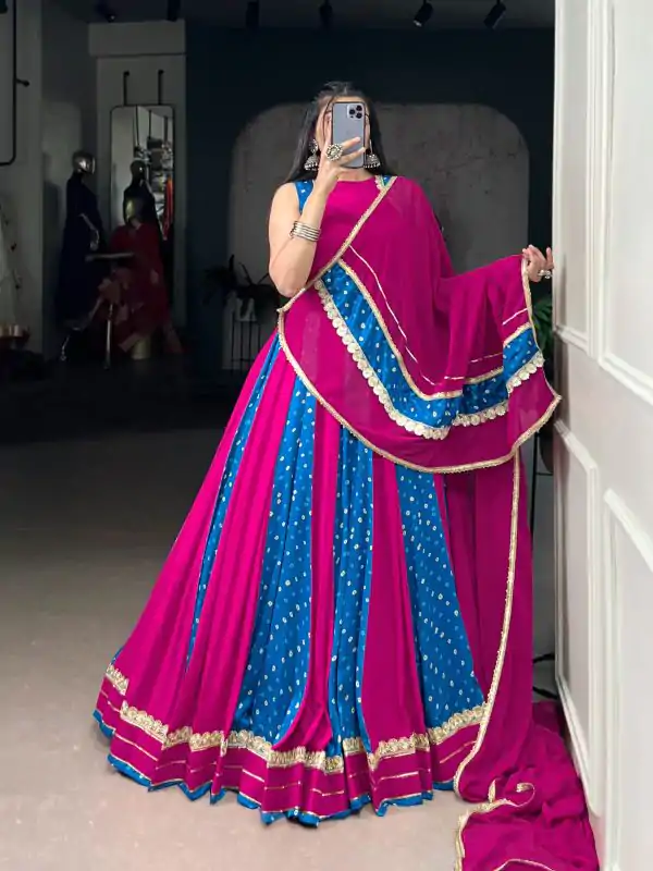Pink Tasar Silk Bandhej Print Lehenga Choli