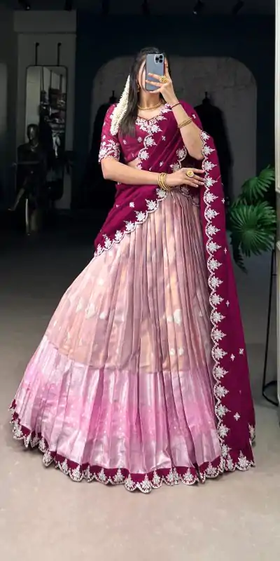 Pink Zari Kota Thread Lehenga Choli