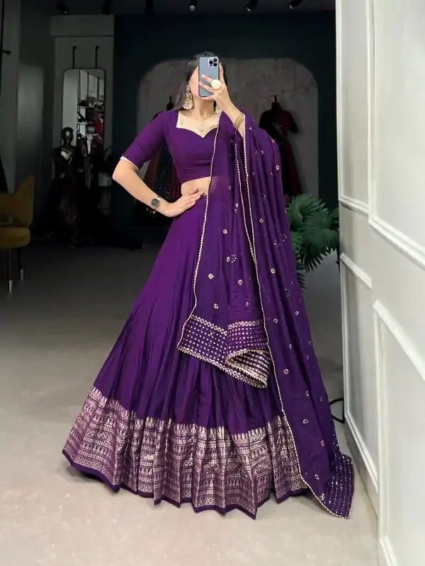 Purple Chanderi Weaving Lehenga Choli